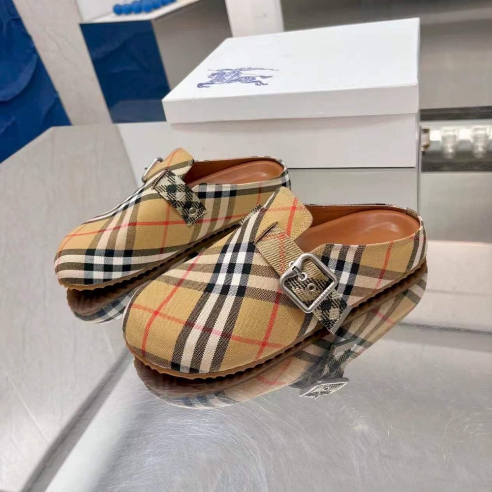 Burberry Beige Plaid Buckle Slip-On Loafers